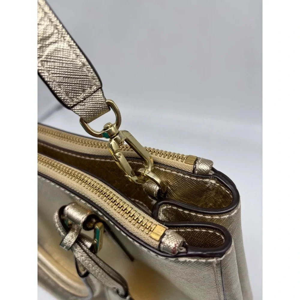 Tory Burch Robinson Satchel Medium Gold Metallic Saffiano Leather Bag